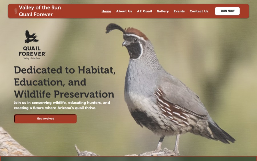 Screenshot of the Valley of the Sun Quail Forever website
